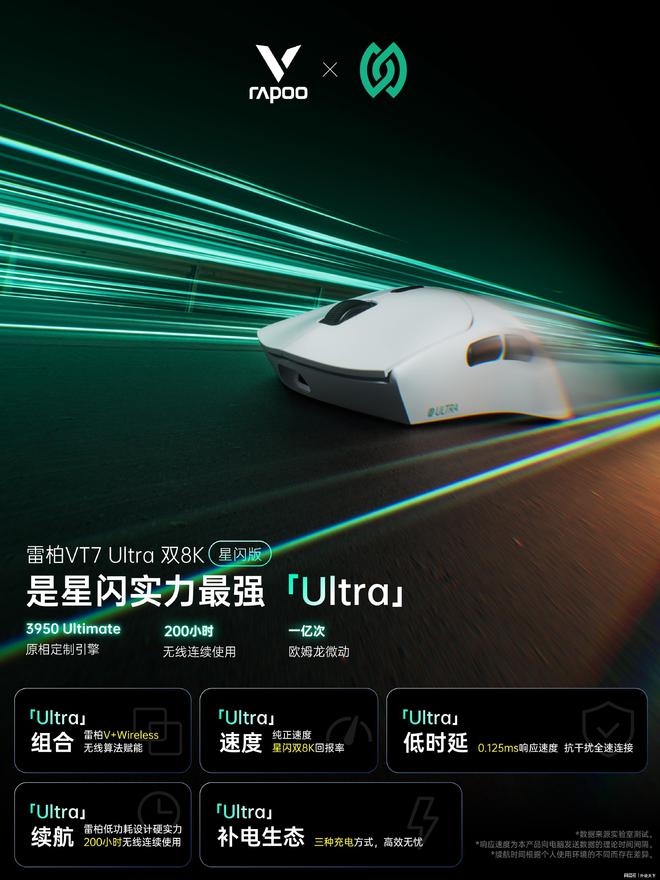 Ultra双8K星闪版双模无线电竞鼠标发布开元棋牌app星闪200小时续航雷柏VT7(图1)